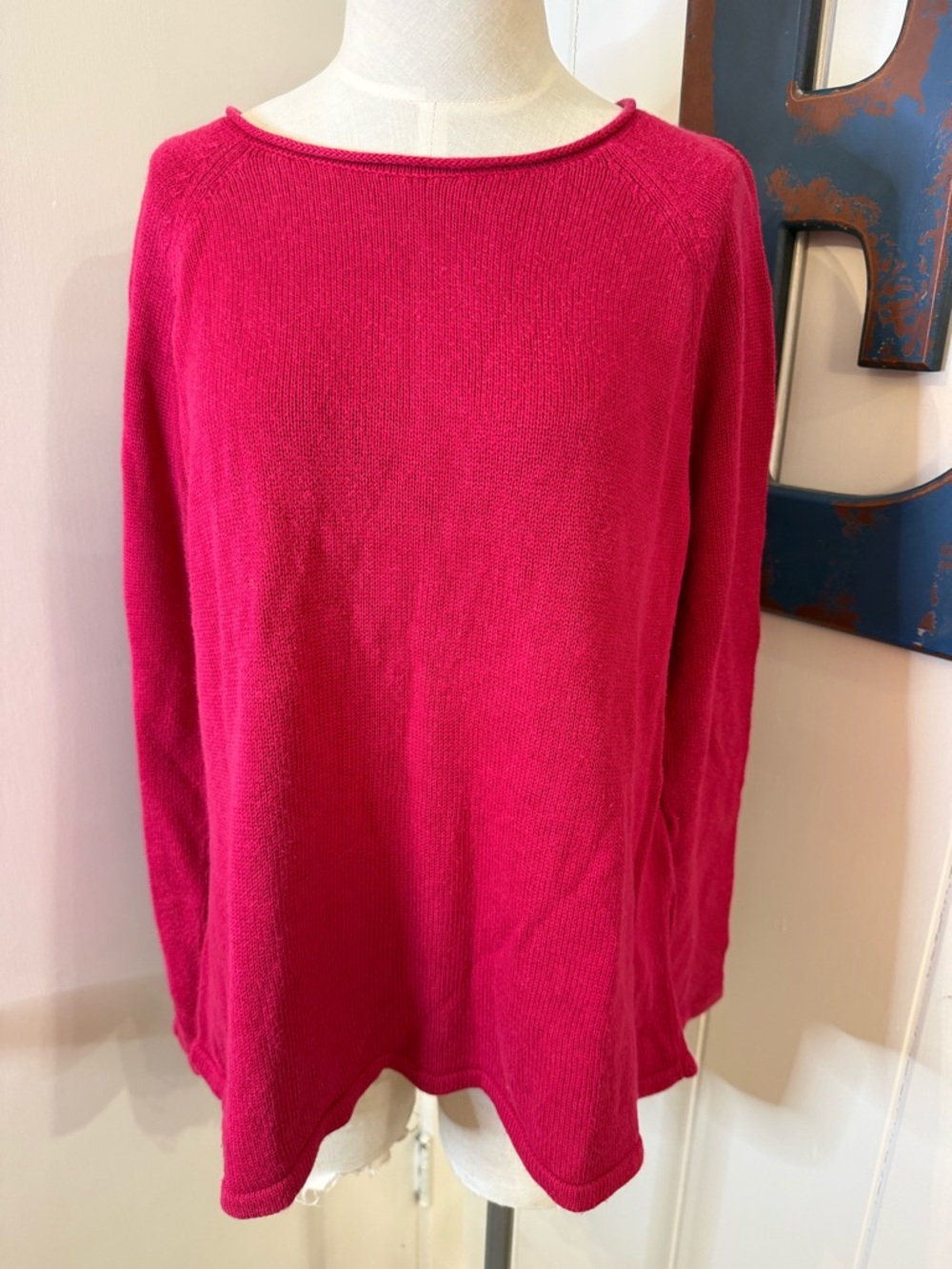 Eileen Fisher Vibrant Raspberry Knit Pullover Sweater Sz L
